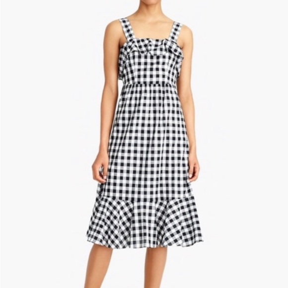 J Crew black and white cotton MIDI Dress in Gingham Size 2 EUC - Picture 2 of 8